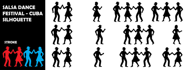 Salsa Dance Festival Cuba Silhouette Icon – Latin Dance Celebration Vector Art