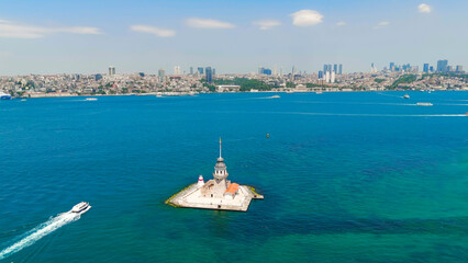 Istanbul, Turkey. Maiden s Tower Kiz Kulesi historic landmark on small island in Bosphorus Strait...