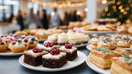 A table full of desserts including cakes, cupcakes, and pastries