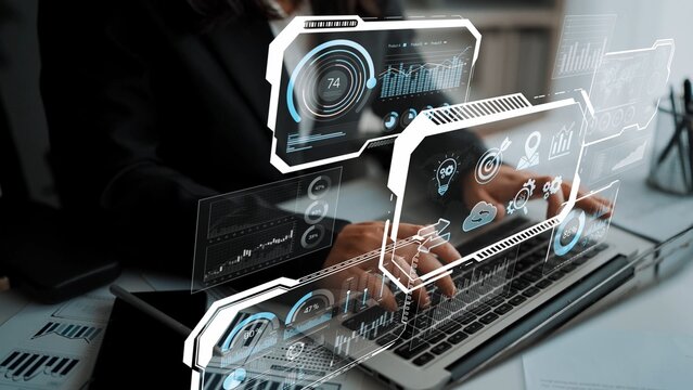 Big data visualization dashboard showing analytics, insights, and performance. Data supports decisions, data reveals trends, data powers analytics, and transforms strategy. Marrow - Powered by Adobe