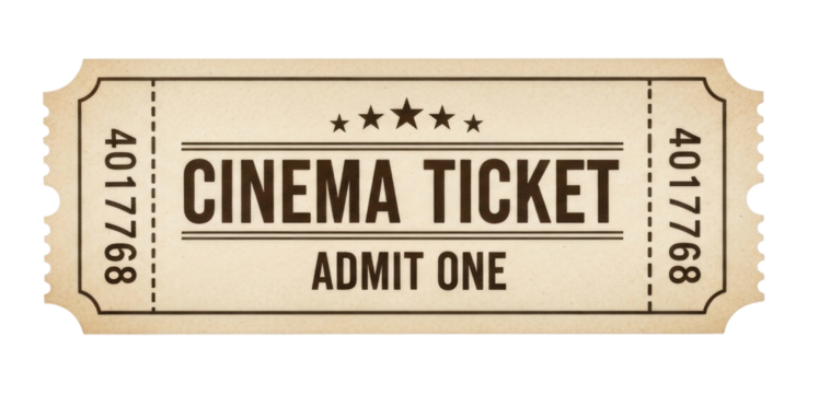 Vintage cinema ticket admit one transparent background cutout png