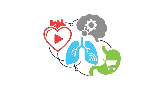 Human Organs with Digital Icons Representing Health and Technology Integration.