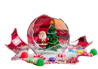 Festive christmas scene inside a broken candy shell
