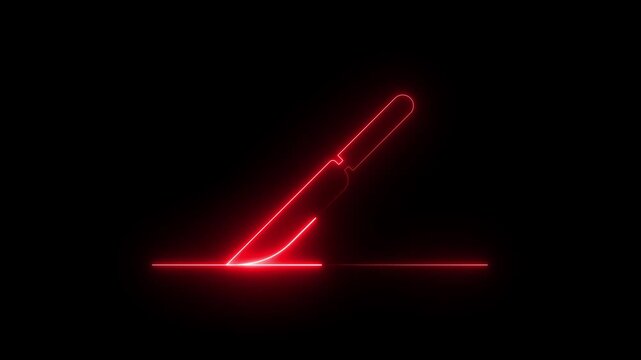 Neon surgery icon animation on black background, glowing medical symbol, hospital operation icon, healthcare neon UI, realistic surgical icon, medical procedure animation