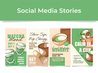 This vibrant matcha social media template showcases eye-catching graphics of matcha drinks, wellness tips, and enticing promotions suitable for summer campaigns.