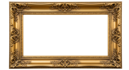 Ornate gold picture frame antique decorative border vintage art display baroque style frame transparent background cutout png