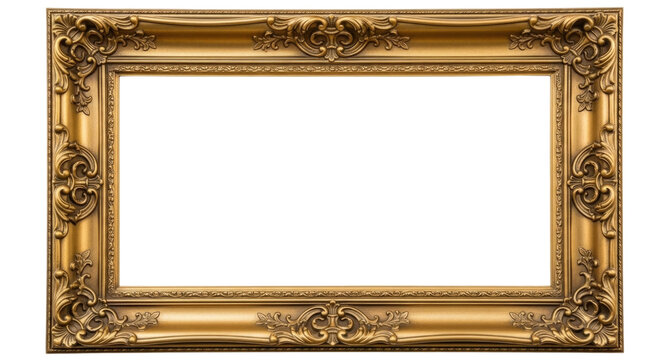 Ornate gold picture frame antique decorative border vintage art display baroque style frame transparent background cutout png - Powered by Adobe