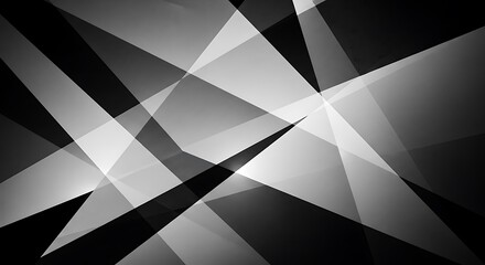Monochrome geometric abstract background. overlapping sharp triangles and polygons create a dynamic, modern visual. ideal for tech, corporate, and design projects.