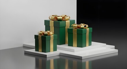 Gift Box Trio – Emerald Christmas Advertising Mockup