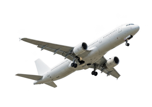 Commercial airplane taking off, isolated on transparent background