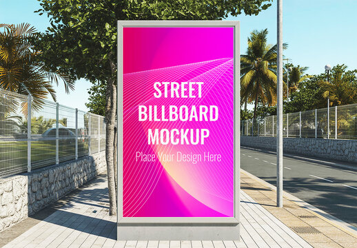 Outdoor Vertical Digital Sign Mockup on a City Street
