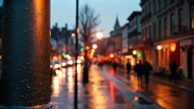 Rainy Evening Video Street Reflections and City Lights