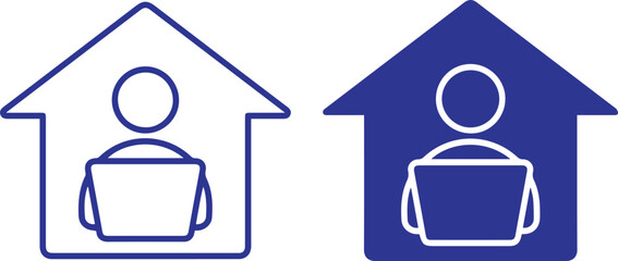 Person inside a house outline vector illustration Simple house icon with person  on white background home symbol