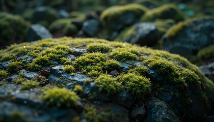 Moss Growing on Forest Rocks