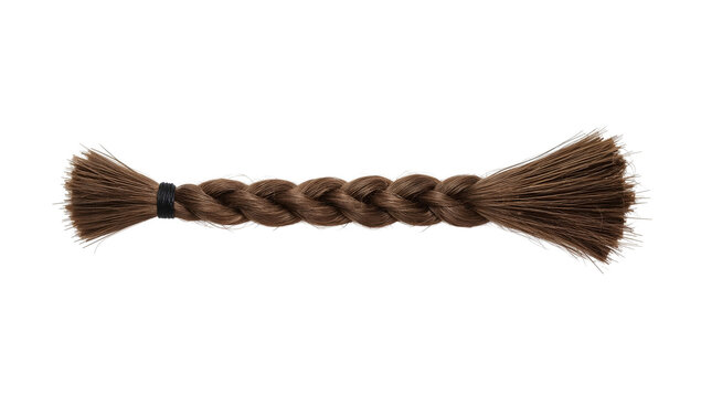 Braided cut brown hair isolated on the transparent background, donated hair braid, natural hair plait, healthy locks, salon concept