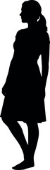 Female silhouette standing in profile with ponytail, full body