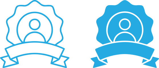 Badge with user icon,ribbon,outline,silhouette person icon, profile picture  user icon, avatar icon, badge symbol, logo design, minimal style, vector illustration, flat design
