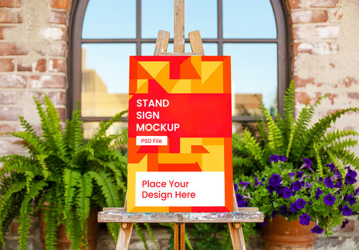 Sign Mockup on Wooden Easel