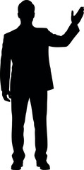 Businessman silhouette presenting or pointing with raised hand