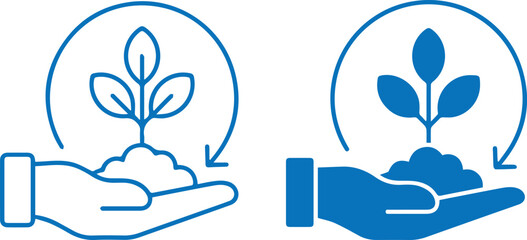 Two hands holding a small plant with leaves Icon Set. Growth Eco Tree Environment.vector illustrations vector sign. Symbol