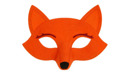 Bright orange felt fox mask with ears and whiskers for kids parties, costumes, and animalthemed events isolated on the transparent background