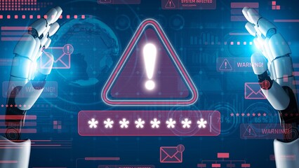 AI-generated password warning alert showing critical cybersecurity threat, password vulnerability,...