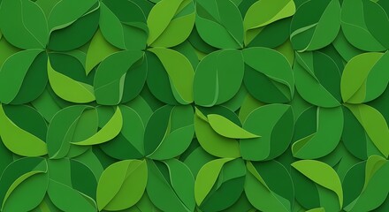 Abstract green leaf pattern background in paper cut style with 3D layered foliage texture
