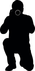 Photographer kneeling with camera silhouette vector illustration