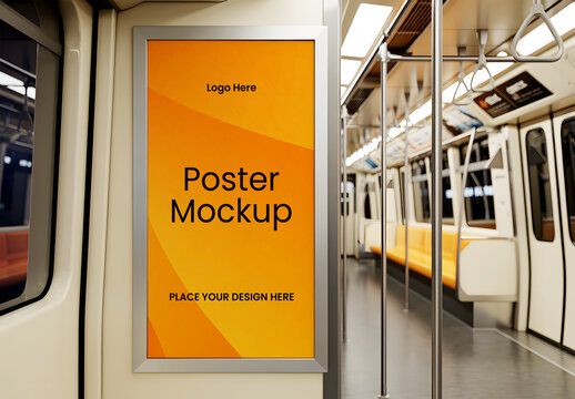 Vertical Poster Mockup Inside Subway Train