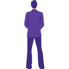 Full Body Back View Of A Man In A Purple Suit With Hands Clasped Behind His Back On A Transparent White Background