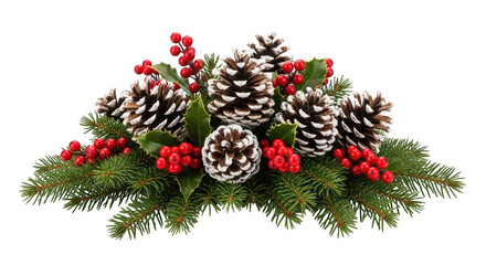 Christmas centerpiece decoration with pine cone and red berry isolated on transparent background