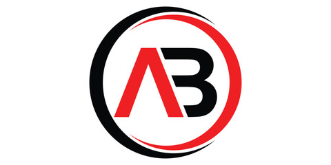 abstract creative black red AB letter logo with circle.