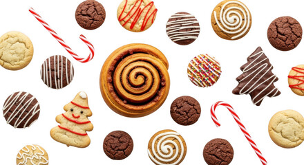 Assortment of christmas cookie and pastry treats isolated on transparent background