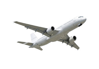 Obraz premium A white passenger airplane in flight, isolated on transparent background