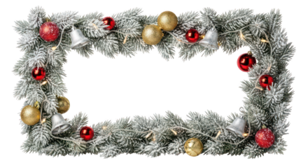 Christmas garland frame with ornament decoration isolated on transparent background