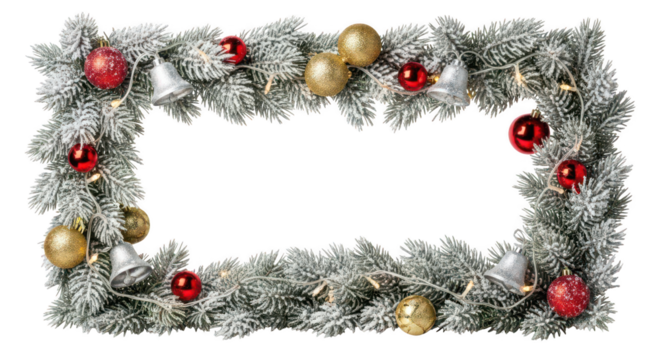 Christmas garland frame with ornament decoration isolated on transparent background