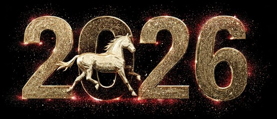 Golden horse 2026 lunar new year celebration festive red background with gold texture luxury zodiac decoration
