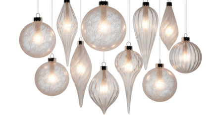 Collection of clear glass christmas ornament light fixture isolated on transparent background