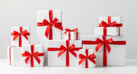 Elegant White Gift Boxes Tied with Red Bows