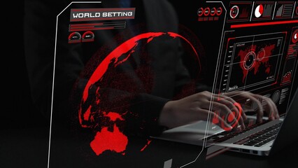 High-tech global network connection interface showing worldwide digital communication, data exchange, and internet connectivity. Global connection, data interaction, and worldwide communication. Thunk
