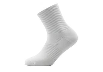 Single white athletic sock for sports or everyday wear isolated on transparent background