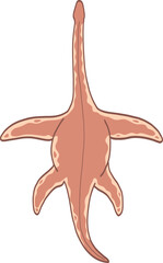 Illustration of top view Plesiosaur swimming.