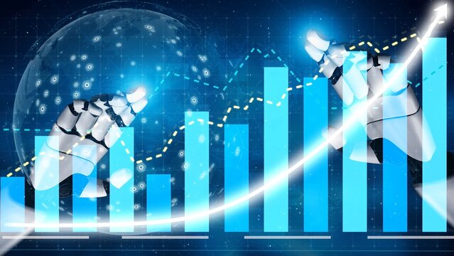 Dynamic depiction of robotic hands engaged with digital graphs highlights the intersection of technology, finance, and data analysis in modern business landscapes. Copula