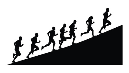Uphill runners silhouette isolated on white background, Vector