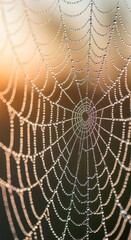 Fototapeta premium Morning Dew Drops on Spiderweb: Macro Nature Background Phone Background Wallpaper