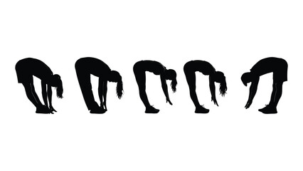Forward bend exercise silhouettes isolated on white background, Vector
