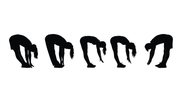 Forward bend exercise silhouettes isolated on white background, Vector