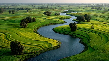 Peaceful countryside river landscape with trees high resolution picture