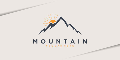 Mountain logo design with sunrise