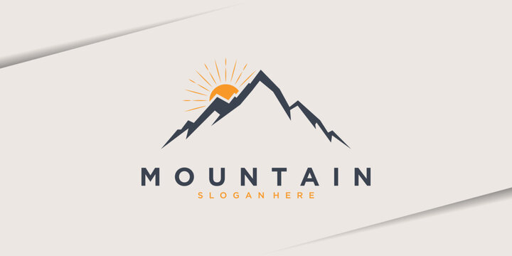 Mountain logo design with sunrise